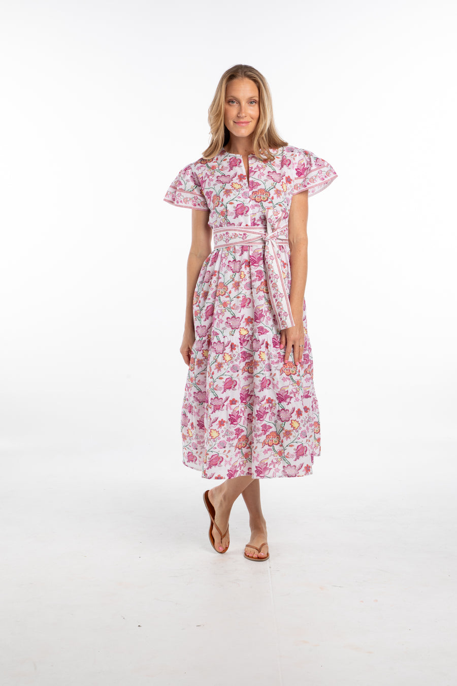 Kiki Dress. White/ Pink Flowers