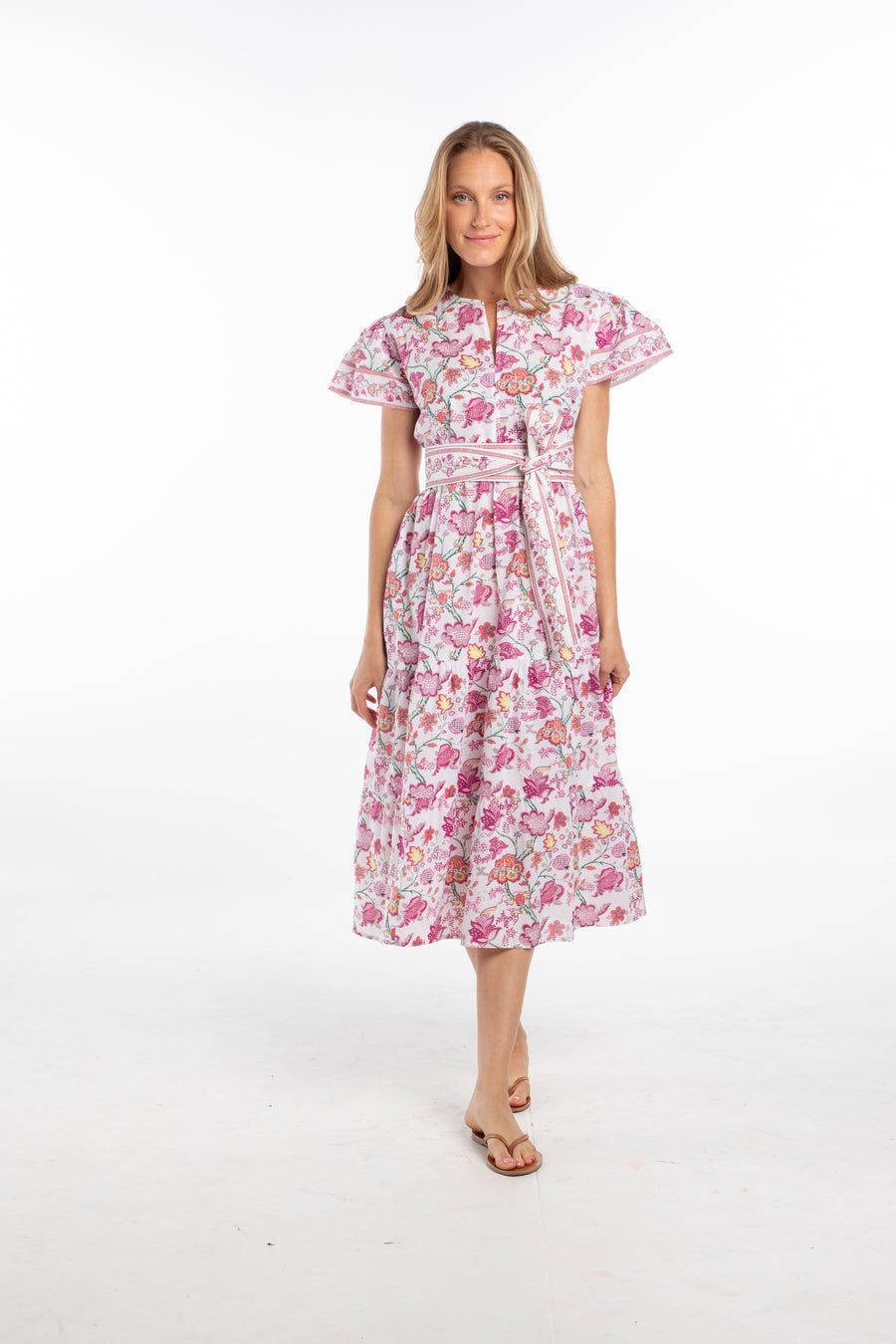 Kiki Dress. White/ Pink Flowers