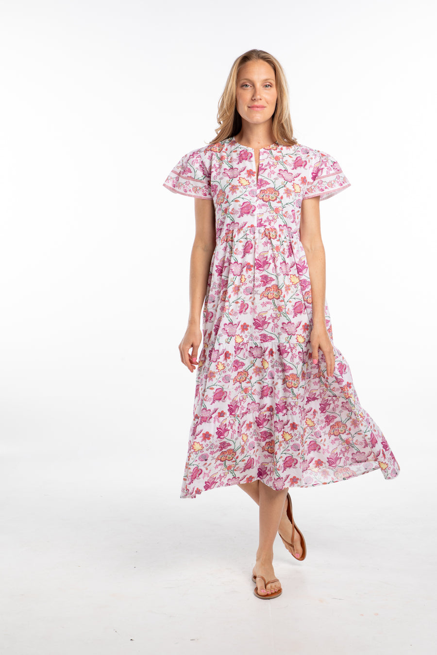 Kiki Dress. White/ Pink Flowers