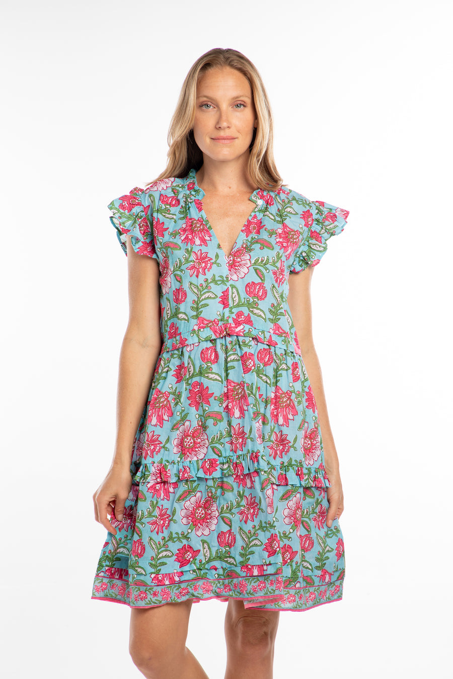 Valerie Dress. Aqua/Pink